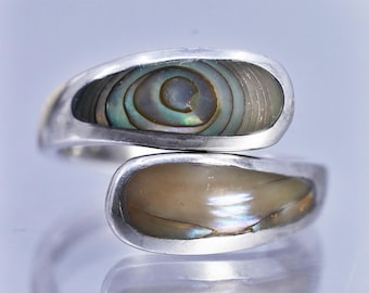 Size adjustable, southwestern vintage 925 silver handmade ring with abalone inlay, stamped 925
