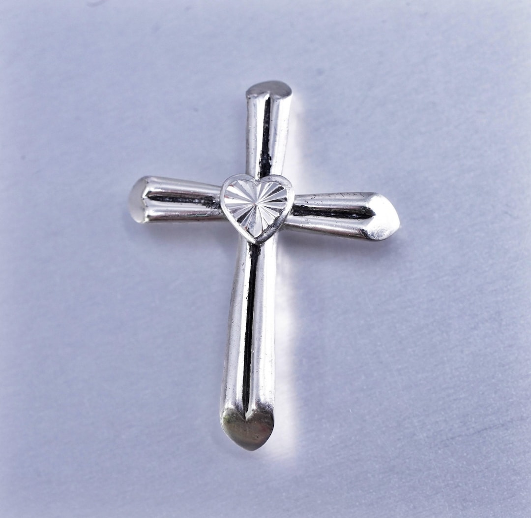 Vintage Sterling 925 Silver Cross Pendant With Heart - Etsy