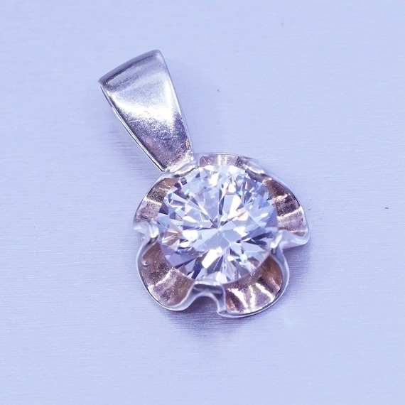 antique sterling 925 silver flower pendant with r… - image 1