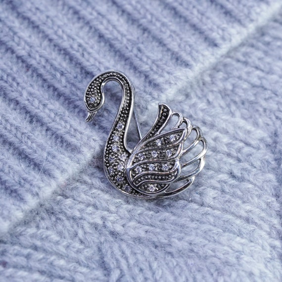 Vintage sterling silver handmade brooch, 925 swan… - image 3