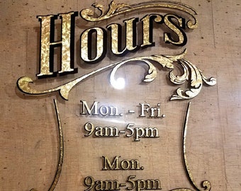 Gold Leaf decals, Gold decals, Custom decals, Personalized decals, Store hour decals, business hours decal, Custom Hours decals, Gold Leaf,