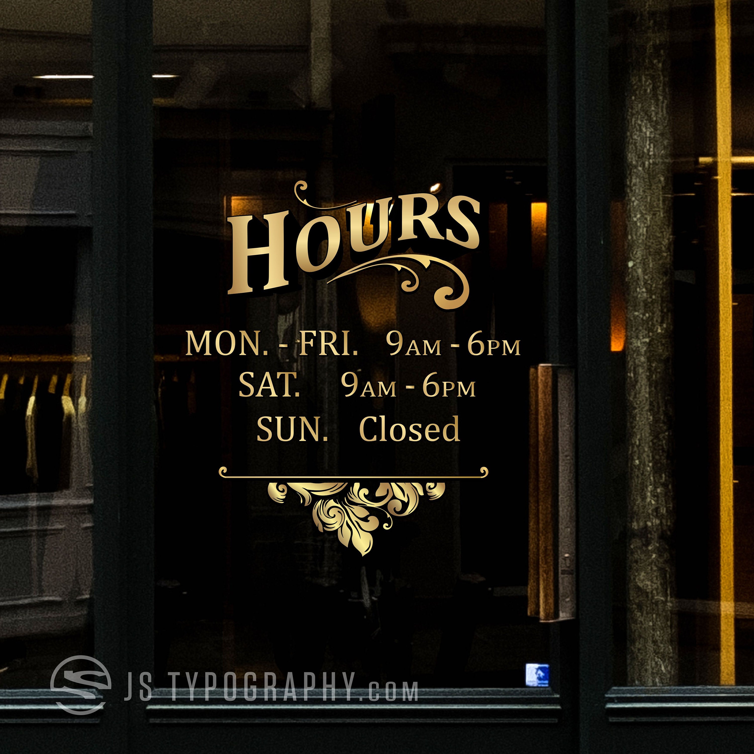 Store Hours Window Decal