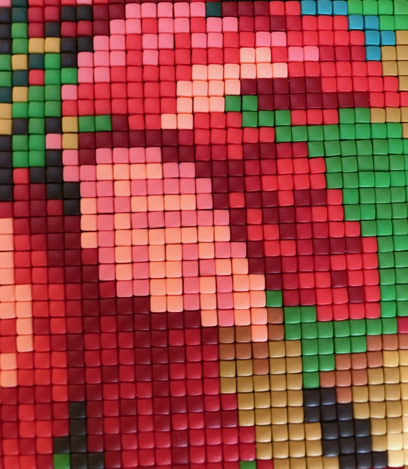 Finished Completed Mosaic Pixel Art Poinsettias II Etsy