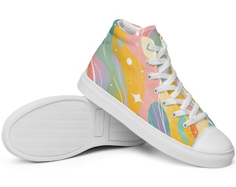 Pastell Pop Art Herren High-Top Canvas Schuhe, Bunte Streetwear Sneakers, Künstlerische Casual Schuhe, Einzigartiges Geschenk für Ihn, Canvas Schuhe, Herren
