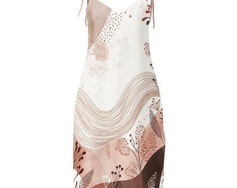 Boho Floral Tie-Strap Midi Slip Dress, Lightweight Summer Sundress, Cottagecore Floral Slip Dress, Casual Vacation Outfit, Feminine Style