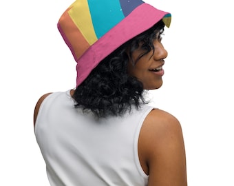 Reversible bucket hat, Pastel Rainbow Reversible Bucket Hat, Cute Colorful Sun Hat, Soft Cottagecore Style, Festival Hat, Spring Summer Hat