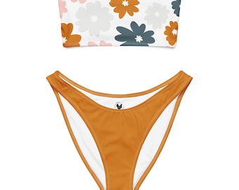 Boho Floral Bandeau Bikini Set, Boho zweiteiliger Badeanzug, Floral Beachwear, trendiger Sommer Bikini, Festival Bademode für Frauen