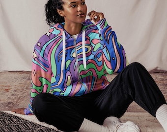 Bluza z kapturem unisex, kolorowa bluza z kapturem z suwakiem, tęczowa bluza z grafiką, wygodna bluza z suwakiem, bluza z kapturem w swobodnym stylu ulicznym, bluza z kapturem unisex
