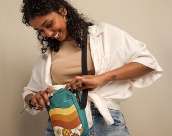 Retro crossbodytas met bloemen, vintage praktische handtas met bloemen, boho canvas tas, kleine schoudertas met verstelbare riem, reistas voor dagelijks gebruik