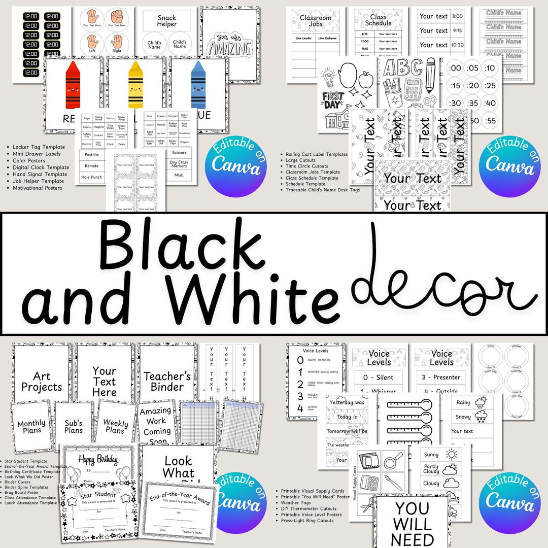 Black and White Themed Classroom Decor Bundle, Teacher, Black and White ...