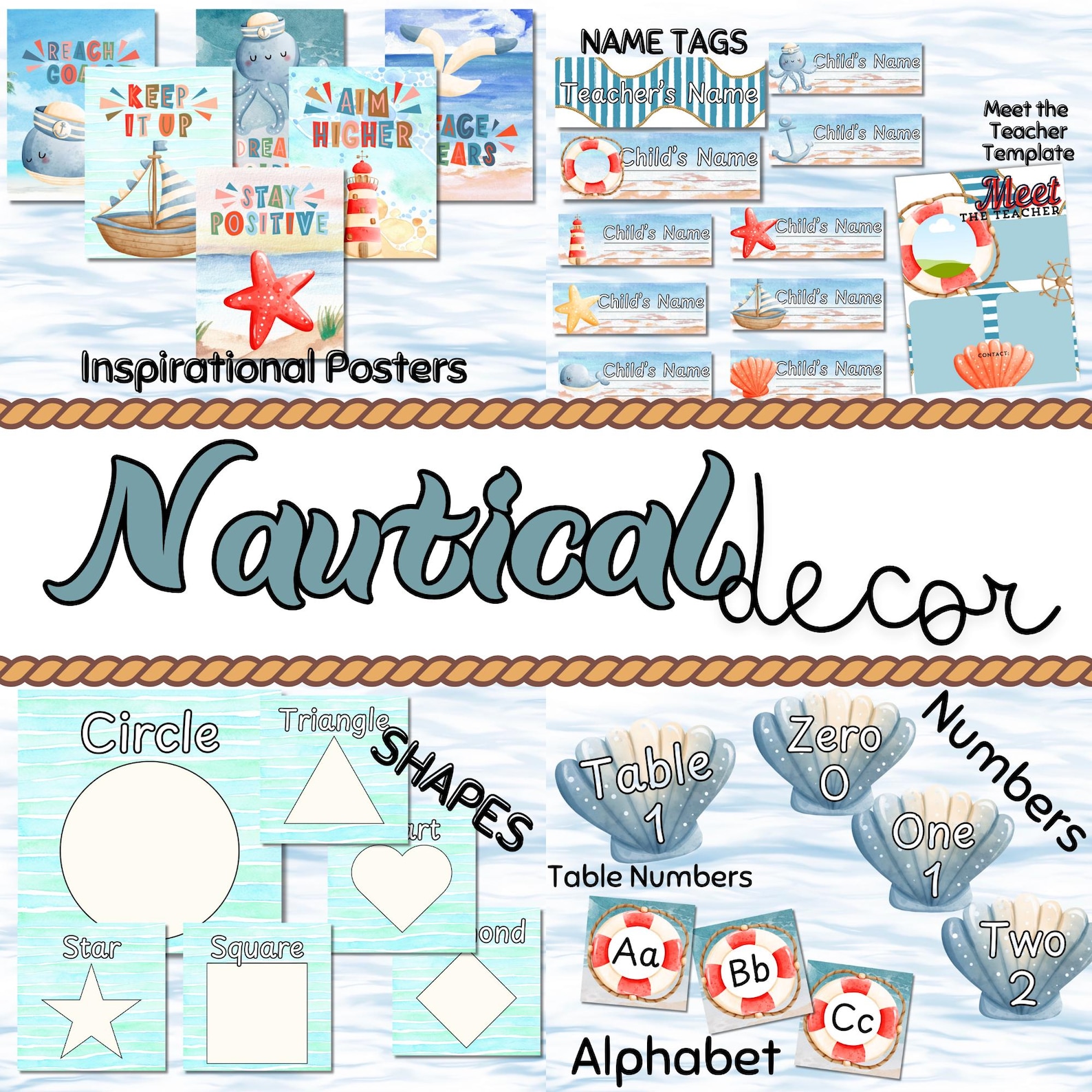 DIGITAL, Nautical Themed Classroom Decor Bundle, Classroom Decorations ...