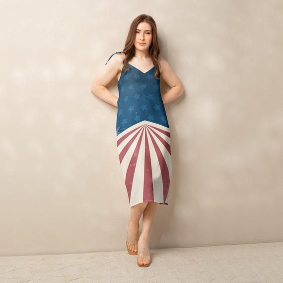 red white blue dress womens Anna-Kaci Women's Spaghetti Strap Sleeveless USA American Flag Patriotic Sequin Dress- XX Large, multicolored summertime wear Red, White and Blue Dress