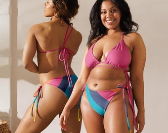 Pastell Regenbogen String Bikini, buntes Dreiecksbikini-Set, süße Sommerbademode, Festival-Strandbikini, verstellbare Bindung