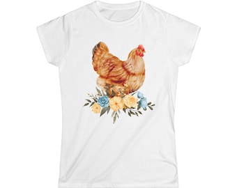 Aquarell Henne mit Blumenstrauß-T-Shirt | Bauernhaus Hühnchen Shirt