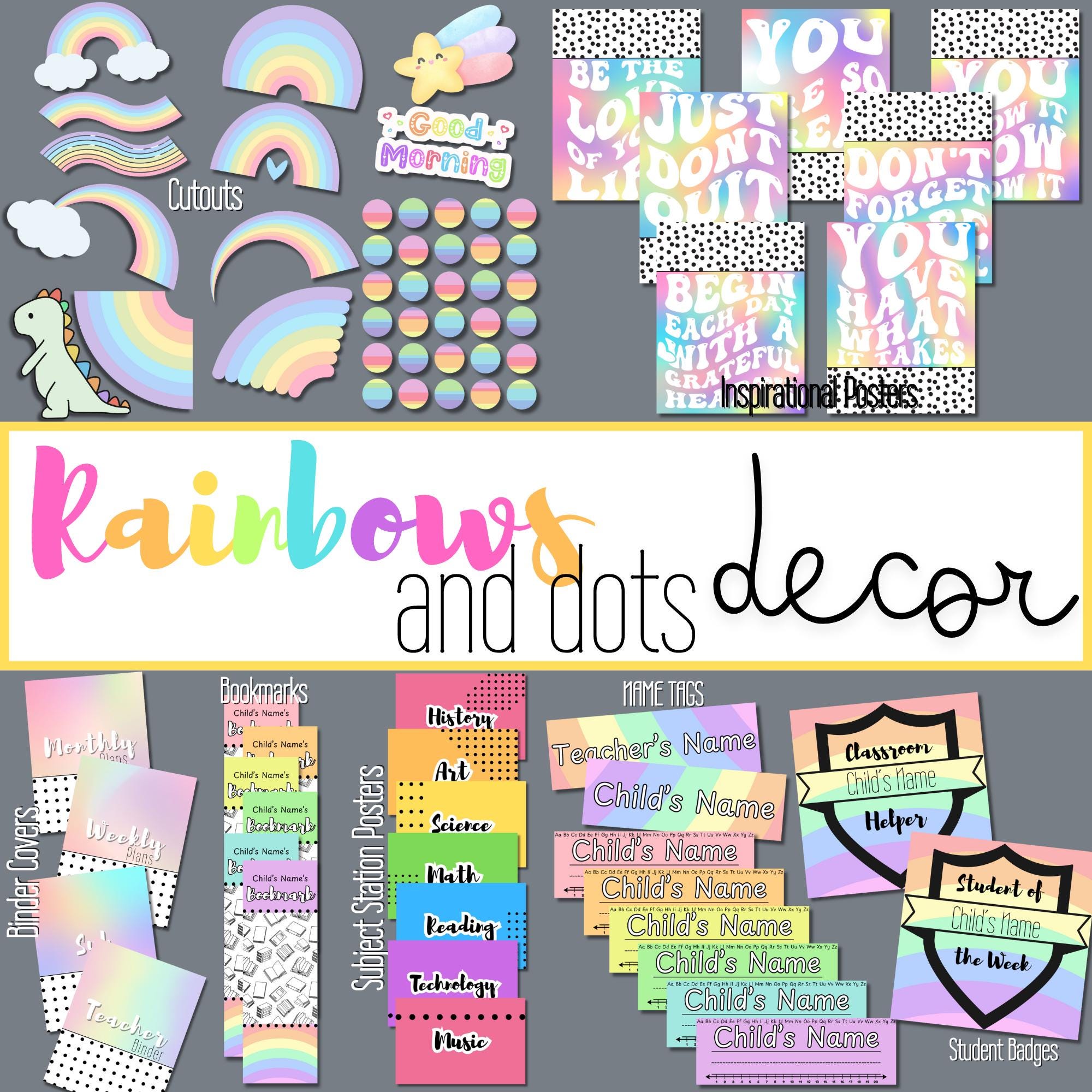 DIGITAL Rainbow Themed Classroom Decor Bundle, Classroom Decorations ...