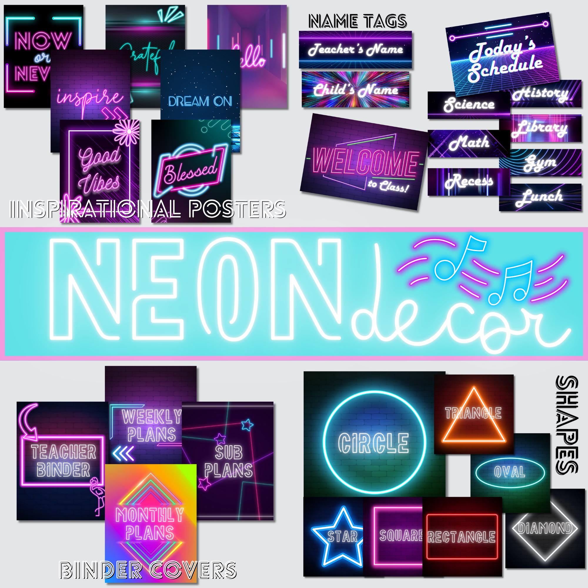 DIGITAL Neon Themed Classroom Decor Bundle, Classroom Decorations, Neon Decor, Cute Classroom Decor, Themed Classroom, Teacher Decor, Neon