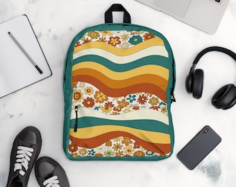 Floral Backpack, Vintage Flower Design, Laptop Carrier, Boho  display picture 1