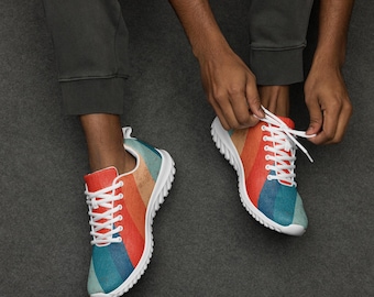 Zapatillas deportivas para hombre, zapatillas de rayas azules y rojas, zapatillas ligeras para correr, zapatillas de gimnasio transpirables, calzado deportivo informal, calzado para hombre