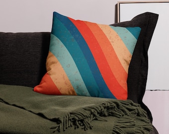 Premium Throw Pillow, Blue and Red Stripe Pillow, Nautical Accent Cushion, Modern Coastal Decor, Striped Decorative Pillow, Couch Pillow