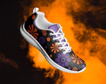 Damsportskor, Lila och orange blommiga sportskor, Löparsneakers för kvinnor, Lätta träningsskor, Färgglada gymnastikskor