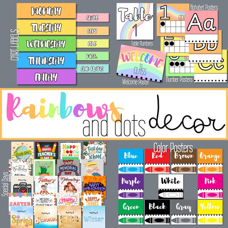 DIGITAL Rainbow Themed Classroom Decor Bundle, Classroom Decorations ...