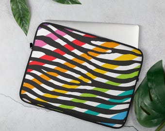 Laptop Sleeve, Rainbow Stripe Zebra Laptop Sleeve, Colorful Animal Print Laptop Case, Protective Neoprene Sleeve for MacBook Pro Air HP Dell