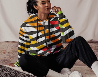 Unisex Zip Hoodie, Rainbow Stripe Hoodie, Black Zebra Print Hoodie, Colorful Streetwear Jacket, Rainbow Hoodie, Festival Zip Hoodie