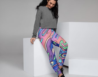 Pantalones deportivos psicodélicos arcoíris para mujer - Pantalones de chándal con estampado abstracto de ondas coloridas, pantalones cómodos para estar en casa, pantalones deportivos para mujer, rosa y azul