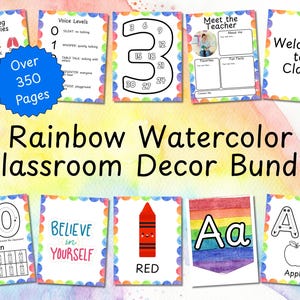 Rainbow Watercolor Themed Classroom Decor Bundle, Teacher, Rainbow Class Decor, DIY Decor, Classroom Decor, Classroom, Rainbow Watercolor