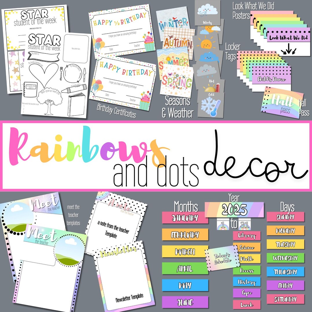 DIGITAL Rainbow Themed Classroom Decor Bundle, Classroom Decorations ...