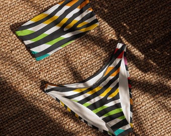 Bandeau Bikini Top, Rainbow Stripe Bikini, Zebra Print Swimwear, Colorful Strapless Bikini, Festival Swim Top, Summer Beachwear Set