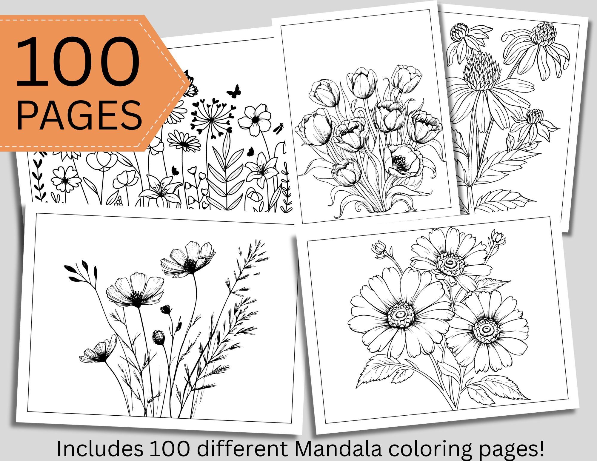 Printable Coloring Book, Digital Coloring Book, Floral Coloring, Flower ...