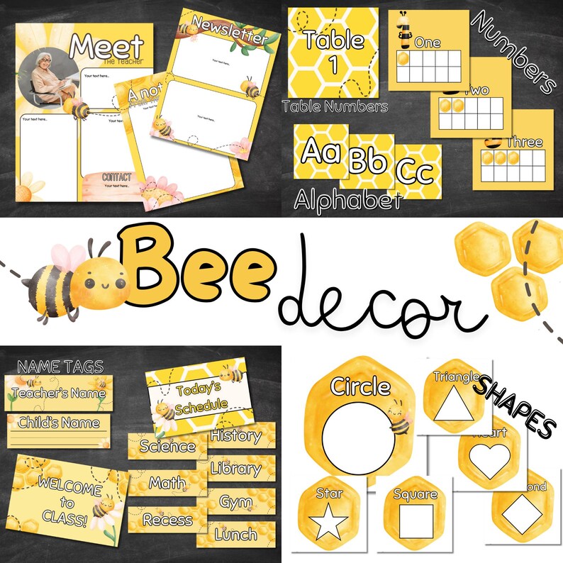 DIGITAL Bee Themed Classroom Decor Bundle, Classroom Decoration, Bee ...