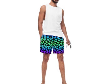 Bañador reciclado, bañador negro con estampado animal arcoíris, bañador unisex reciclado, pantalones cortos ecológicos, ropa de playa atrevida para el verano.