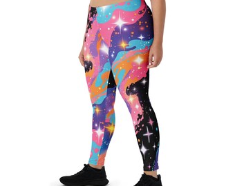 Galaxy Leggings, Cosmic Marble Print Leggings for Women, Colorful Space Workout Leggings, Pink Purple Starry Yoga Pants, Workout Pants