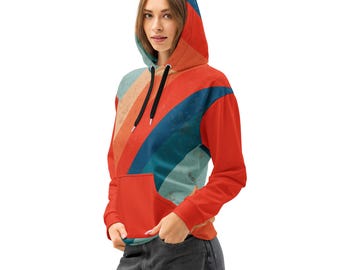Unisex Cotton Hoodie, Blue and Red Striped Hoodie, Retro Color Block Sweatshirt, Casual Streetwear Sweater, Cozy Pullover, Red Sweater, Blue