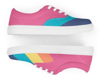 Pastel Rainbow Lace Up Canvas Shoes, Colorful Sneakers, Cute Casual Shoes, Soft Pastel Footwear, Trendy Street Style Shoes, Rainbow Shoes