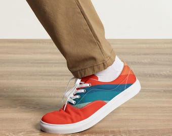 Zapatos de lona con cordones para hombre, zapatillas de rayas azules y rojas, zapatillas bajas informales retro, calzado urbano cómodo, regalo, estilo veraniego.