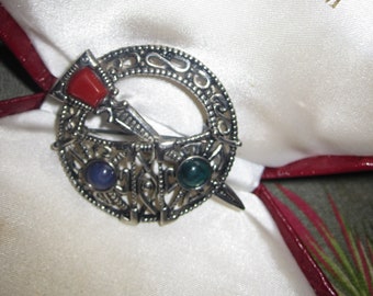Vintage Jewellery Large Scottish Celtic Sterling Silver Dagger Shield Brooch Pin Antique Jewelry Decoration for Coat Hat Scarf Shawl Kilt