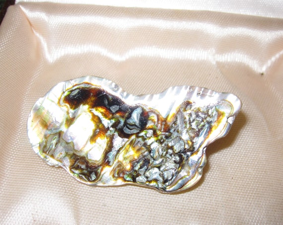 Beautiful vintage  Made in Great Britain Natural Piece of Abalone Paua Shell  brooch