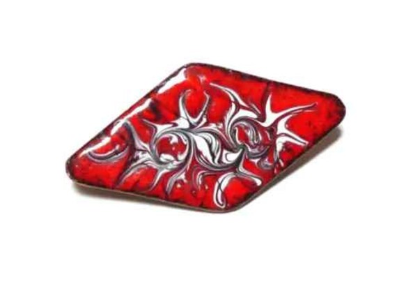 Beautiful vintage artisan red glazed   enamel copper  brooch