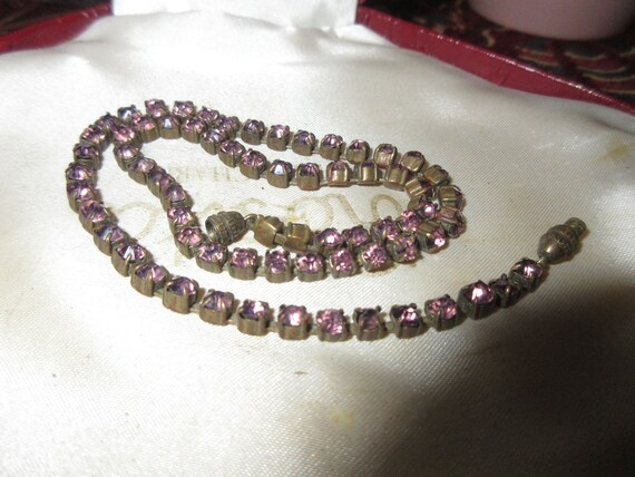 Lovely  vintage 1940s brass dark purple rhinestone necklace