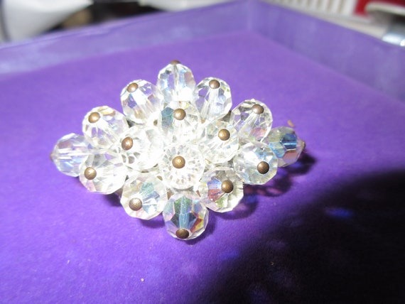 Lovely vintage AB rainbow glass bead cluster brooch 1950s