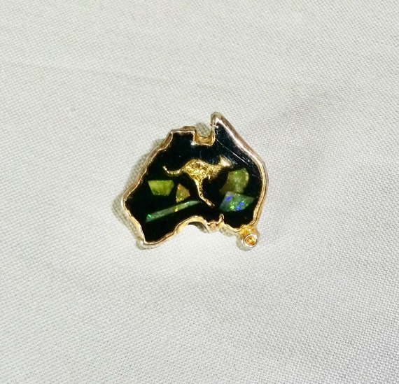Wonderful Vintage gold plated black enamel opal chip Australia brooch
