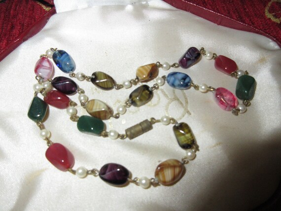 Wonderful vintage Scottish mixed banded glass  seed pearl necklace