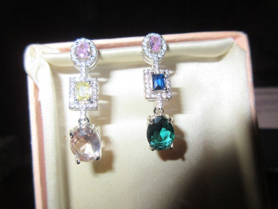 Beautiful multi coloured crystal silver plated dangle  Earrings