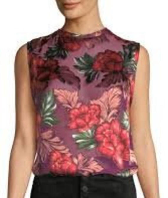 Lovely Alice + Olivia 'Midnight Bouquet' semi sheer silk blend sleeveless  top size M