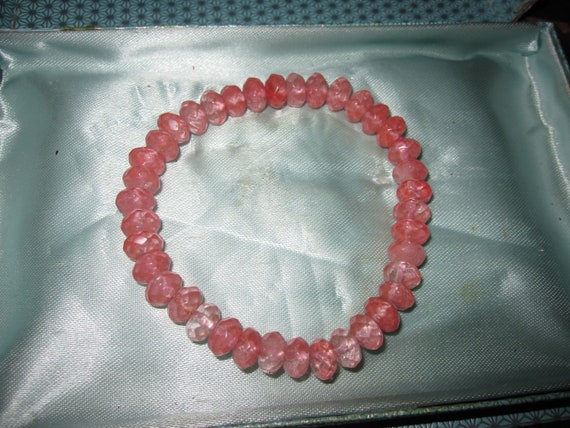 Lovely  8mm natural faceted pink rhodochrosite stretch bracelet 7.5"