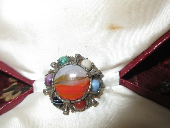 Lovely Vintage Scottish pewter Agate carnelian Brooch