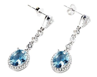 Beautiful aquamarine blue crystal White Gold Filled dangle  Earrings